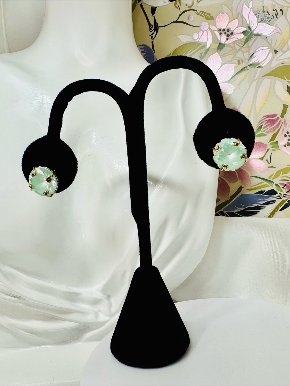 Mint Green Crystal pierced Earrings